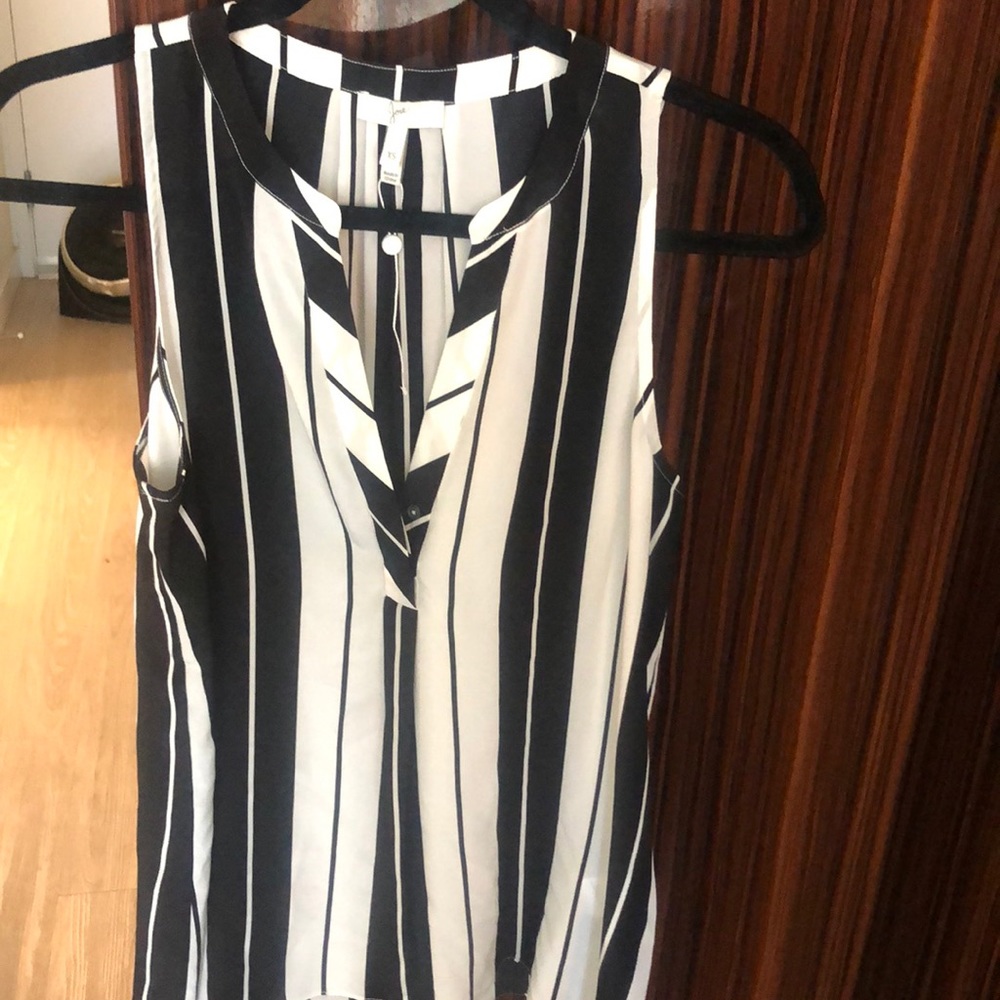 Joie black and white striped silk blouse